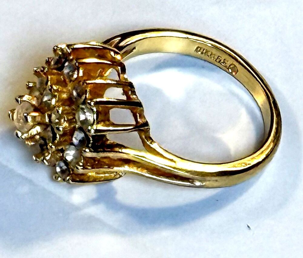 Vintage 18K HGE Rhinestone Tiered Cluster Cocktail Ring 9 - Picture 9 of 9